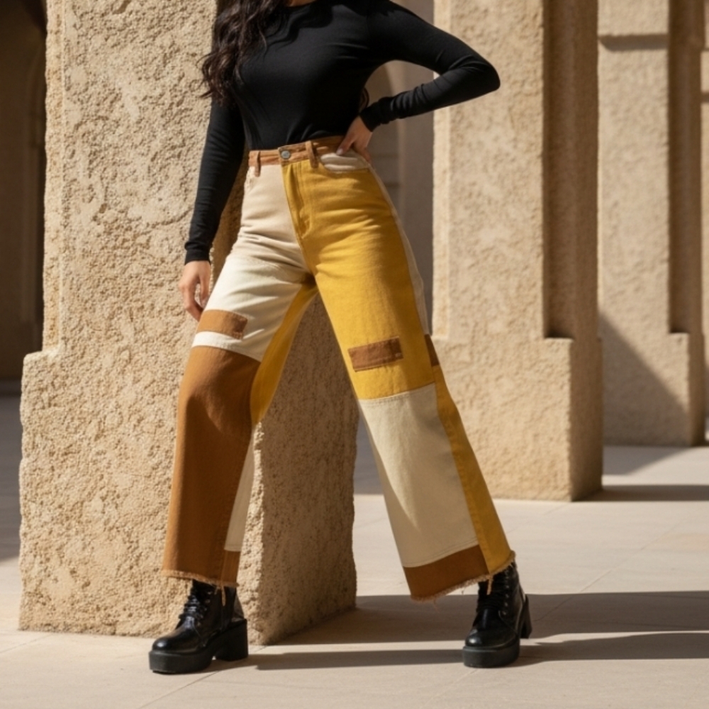 Colorblock Wide-Leg Pants Size Large